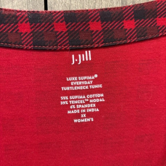 J Jill 3X Top Luxe Supima Everyday Tunic V-Neck Red Black Plaid - Picture 4 of 9